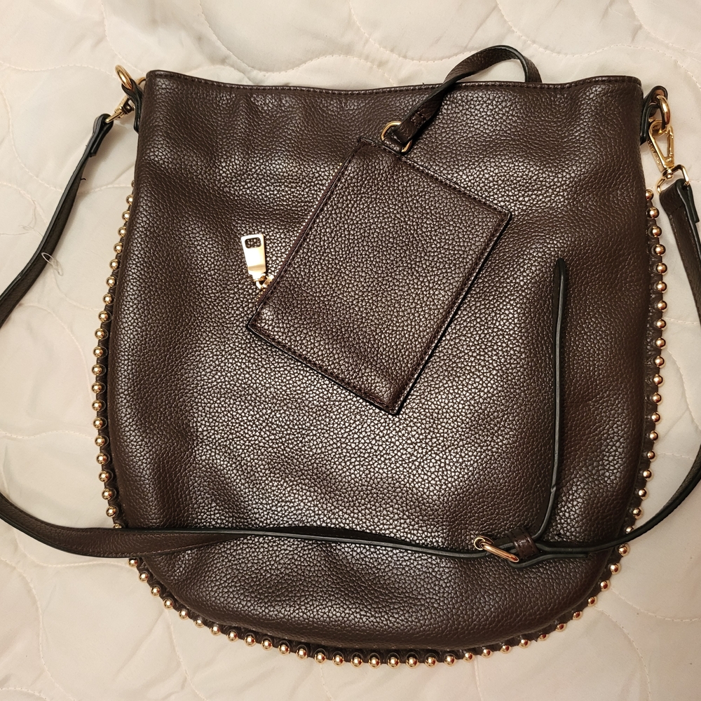 Steve Madden Dark Brown Crossbody Bag with Gold Accents
